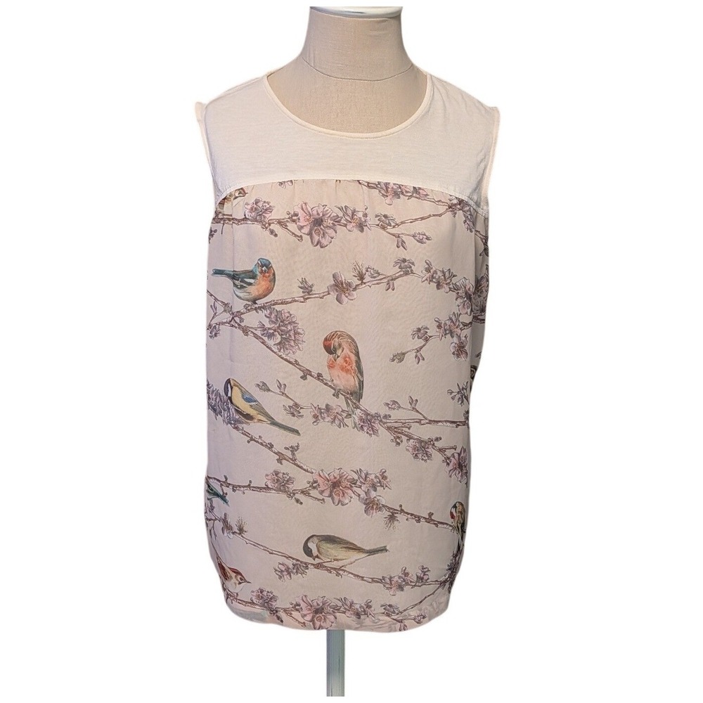 Ted Baker‎ London Brooky Bird Print Sleeveless Top Pink Cream Mixed Media Size 3